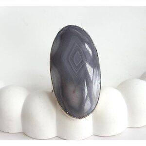 Natural Grey Agate Sterling Silver Vintage 925 Southwest Style Ring - sz 6